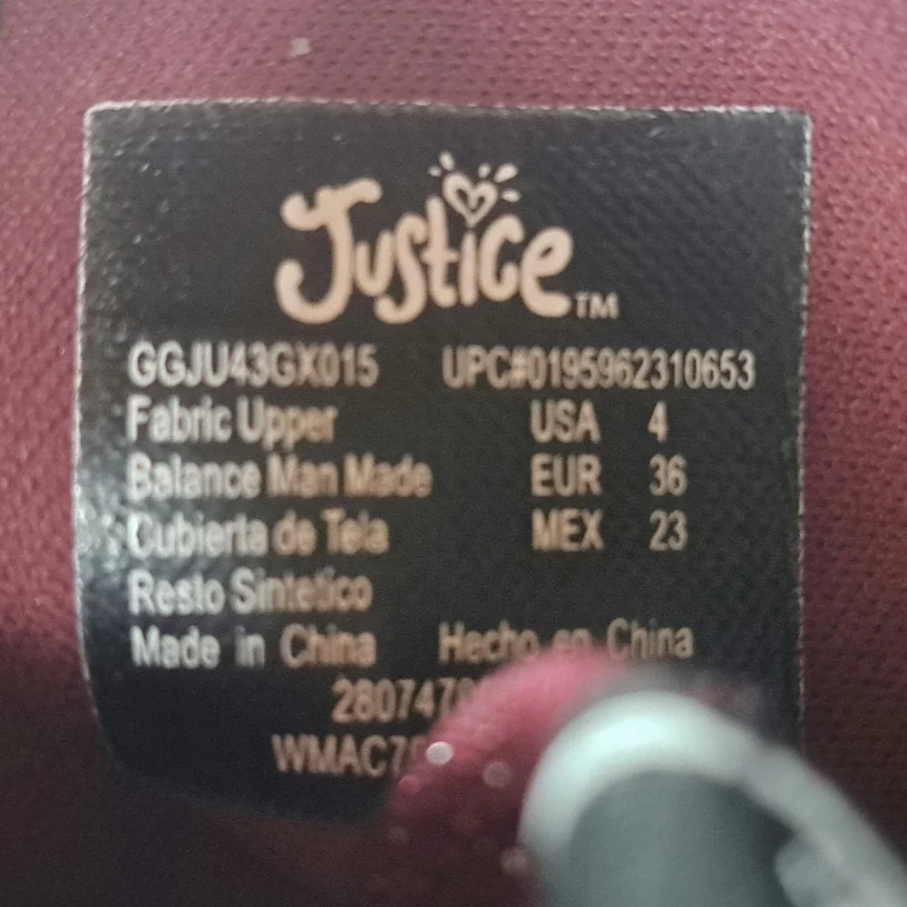 Justice Kids High Top Sneakers Size 4 Burgundy Glitter Lug Sole Casual Shoes